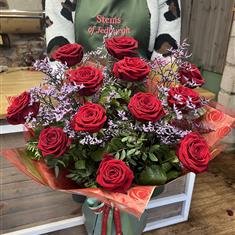 12 Tall Red Naomi with Limonium