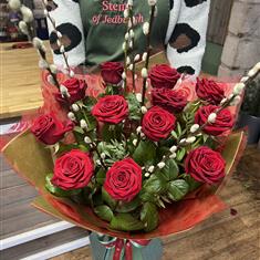 12 Tall Red Naomi with Pussy Willow